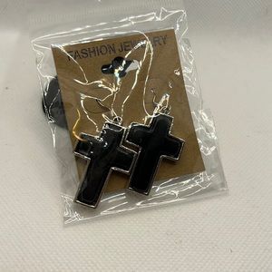 Black  Howlite Cross Earrings